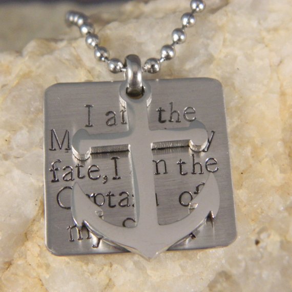 Square Stainless Steel I Am The Master of My Fate, I am the Captain of my Soul with Anchor Necklace